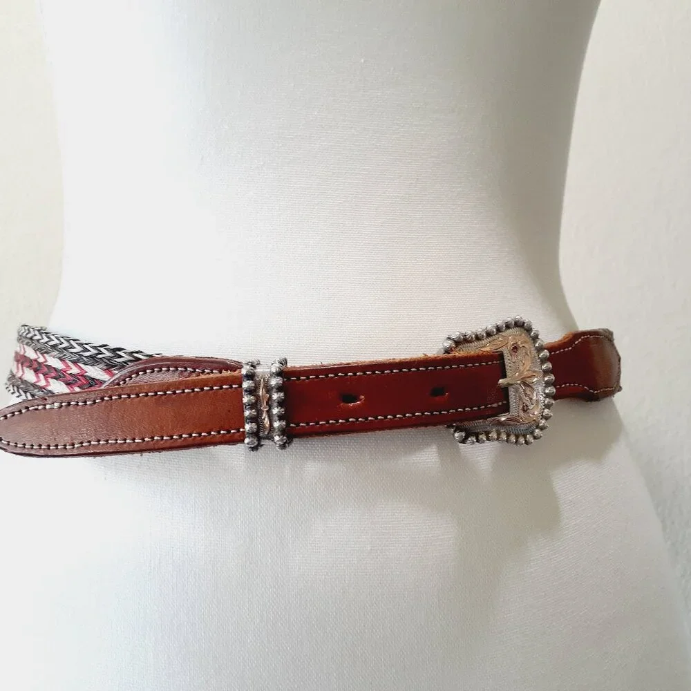 Rare Vintage VOGT Sterling & Ruby Horse Hair Western Belt